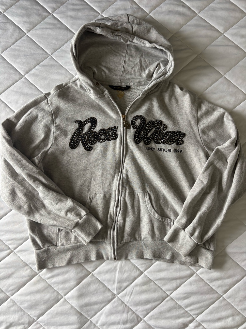 Vintage Rocawear Y2K Rhinestone Full Zip Hoodie Gray